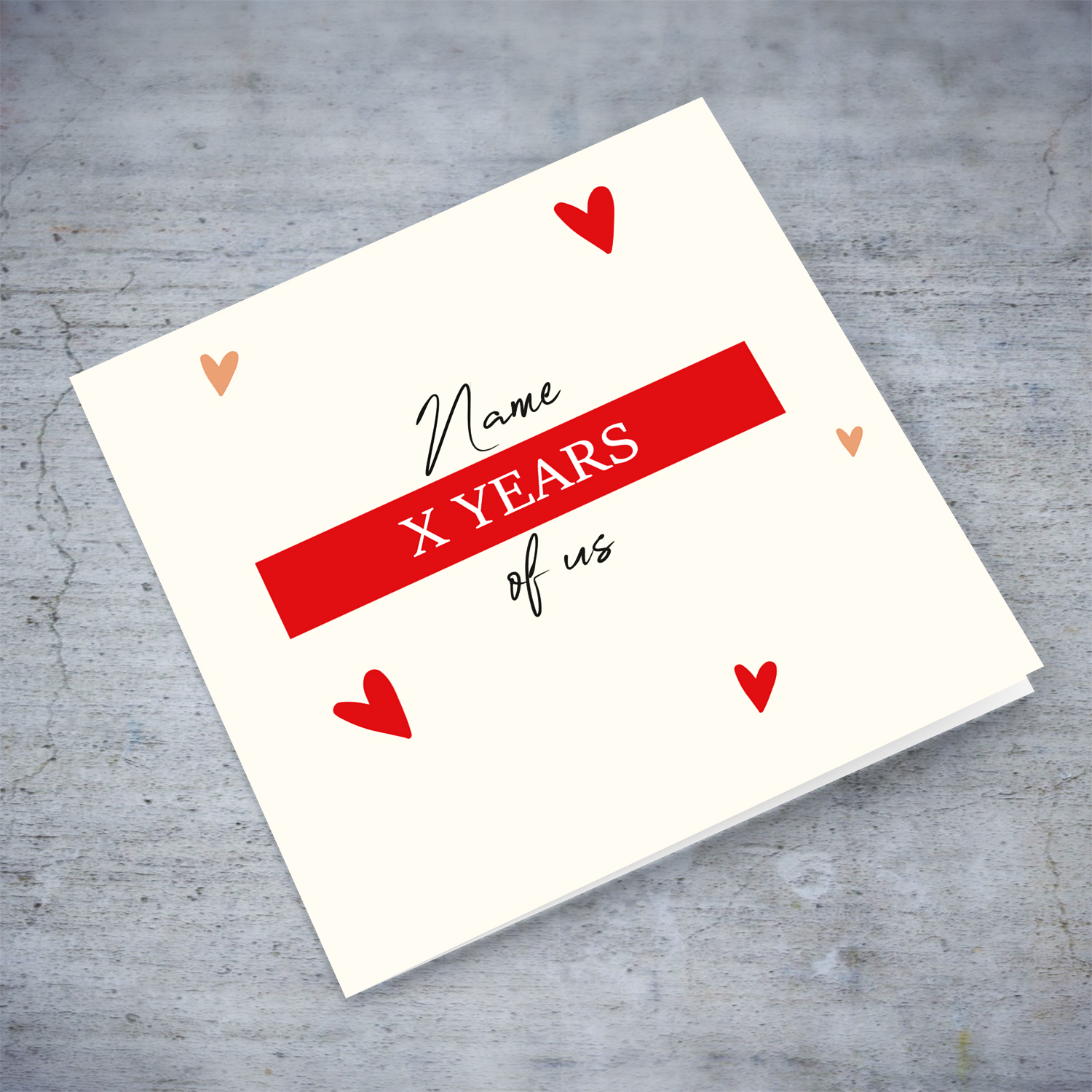 Number of years of us - anniversary minimalist card with scattered hearts in English