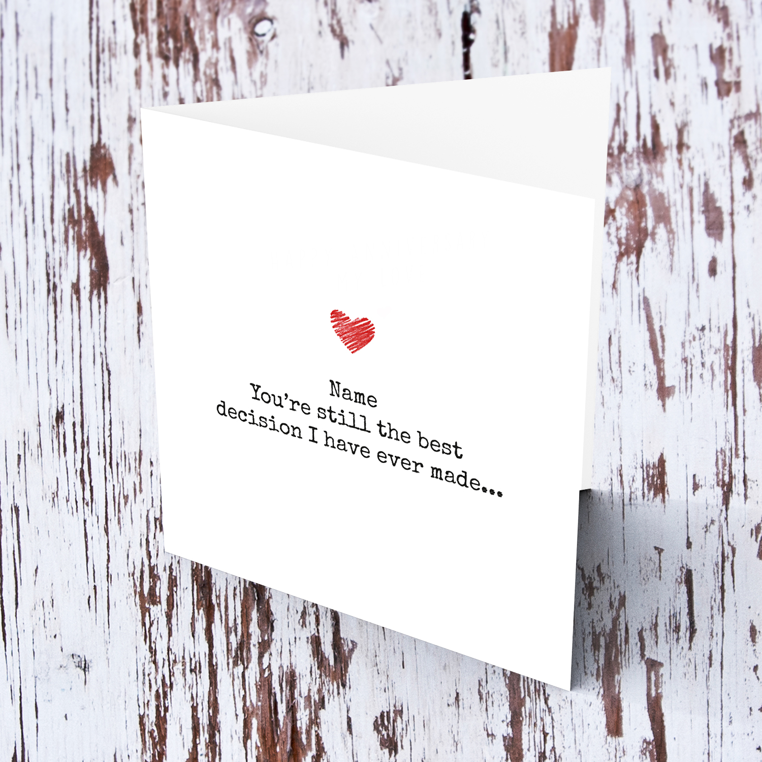 Minimalist personaliseable Anniversary card with red heart in English