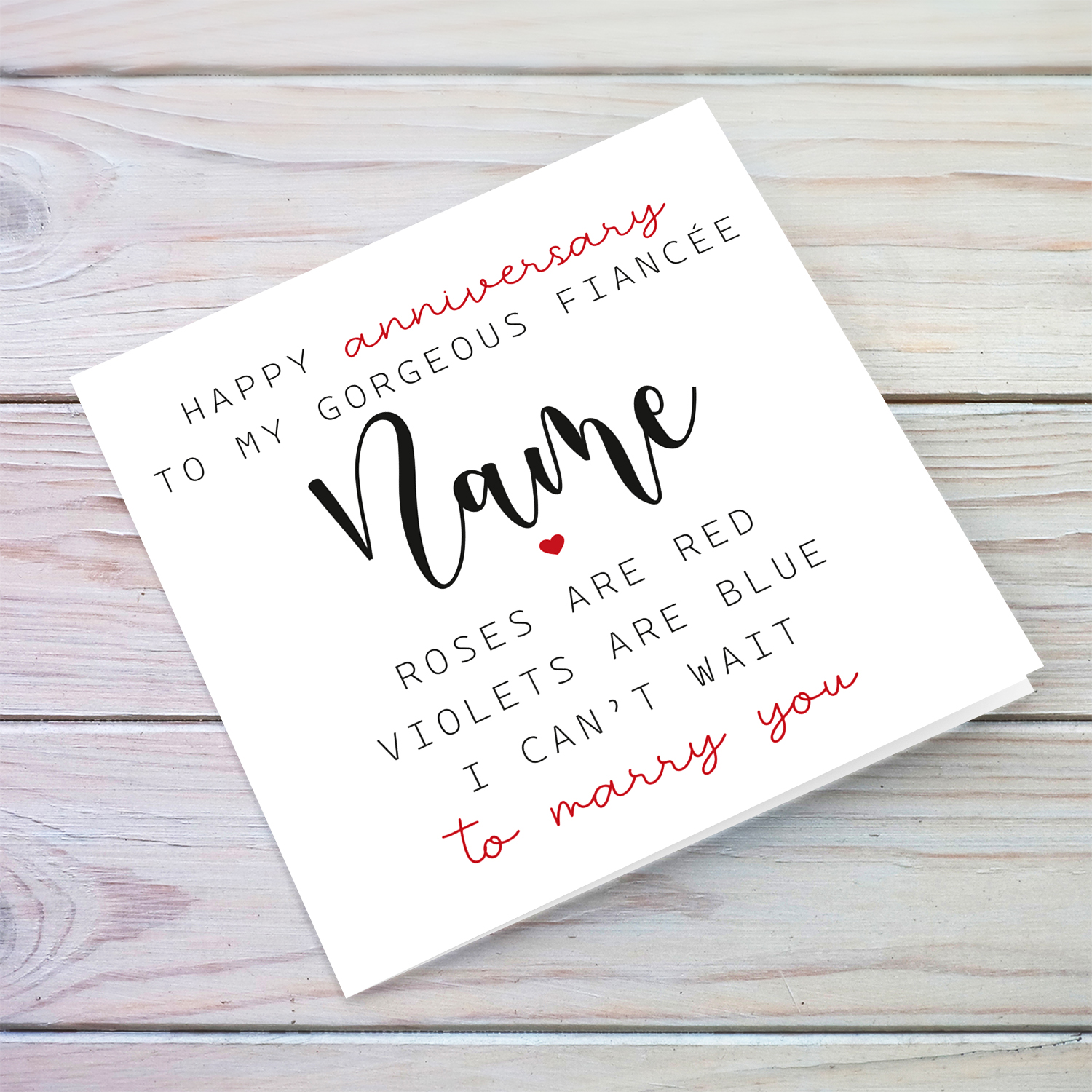 Fiancée personalisable Anniversary Card in English