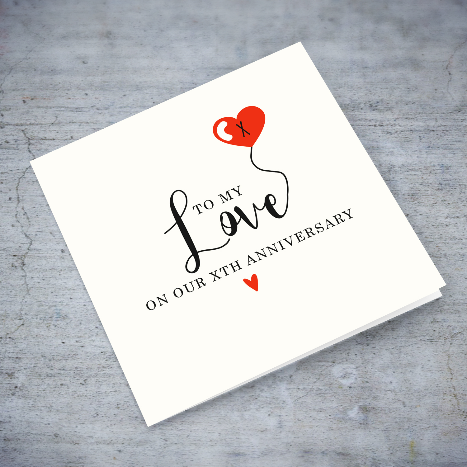 A minimalist anniversary card with red heart to the one you love in English (Personalisable)