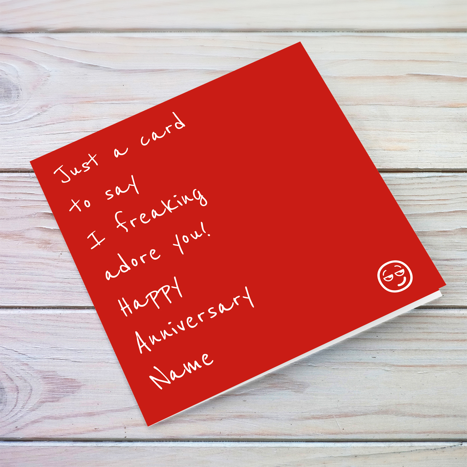 Cute Anniversary card in red background and white text in English (Personalisable)