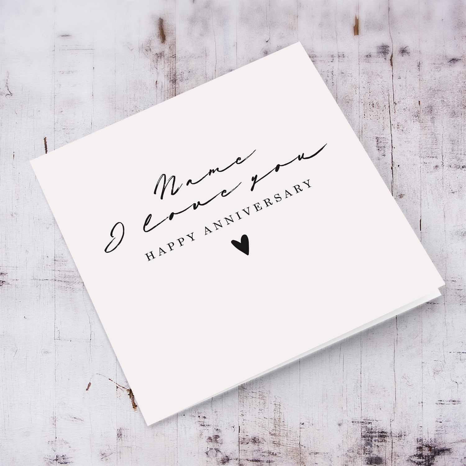 Elegant minimalistic anniversary card for a loved one - with black heart and neutral background in English (Personalisable)