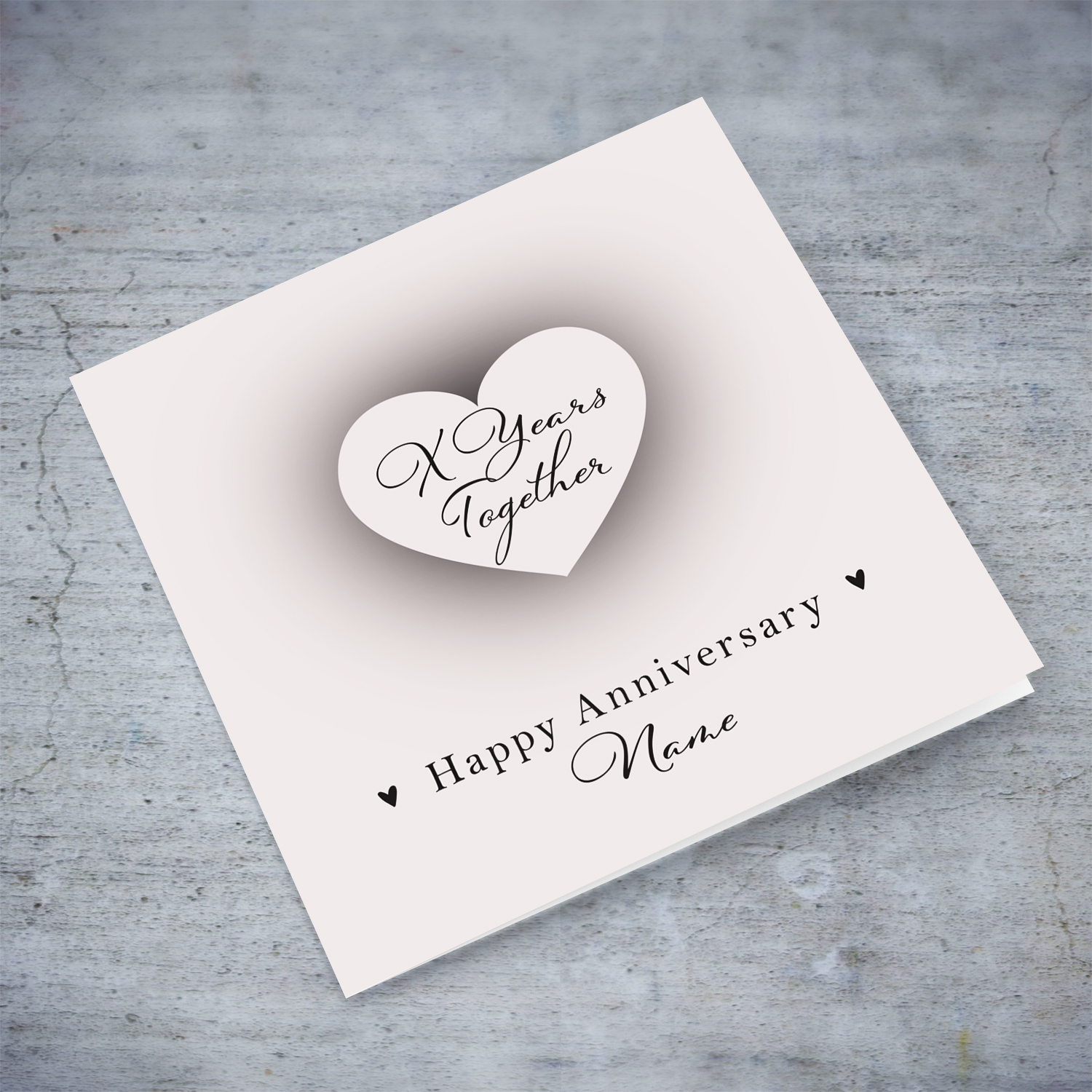 A neutral background minimalistic Anniversary card with a shadowed heart in the centre in English (Personalisable, neutral & unisex)