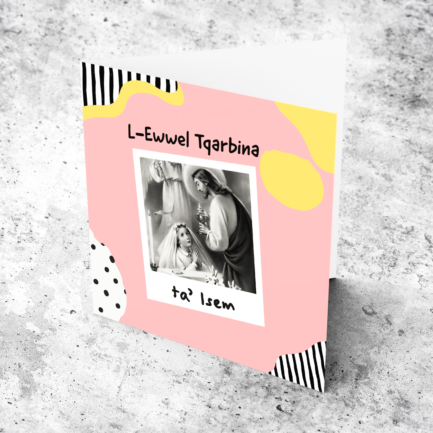 Traditional and modern personalisable holy communion card for girls in Maltese