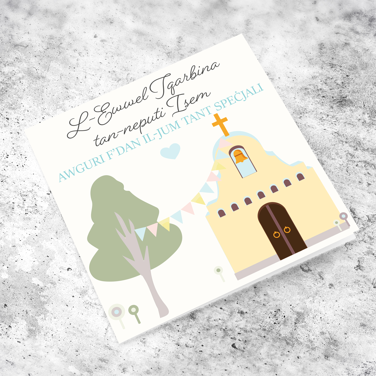 Nephew - Church themed personalisable Holy Communion Card for nephew in Maltese