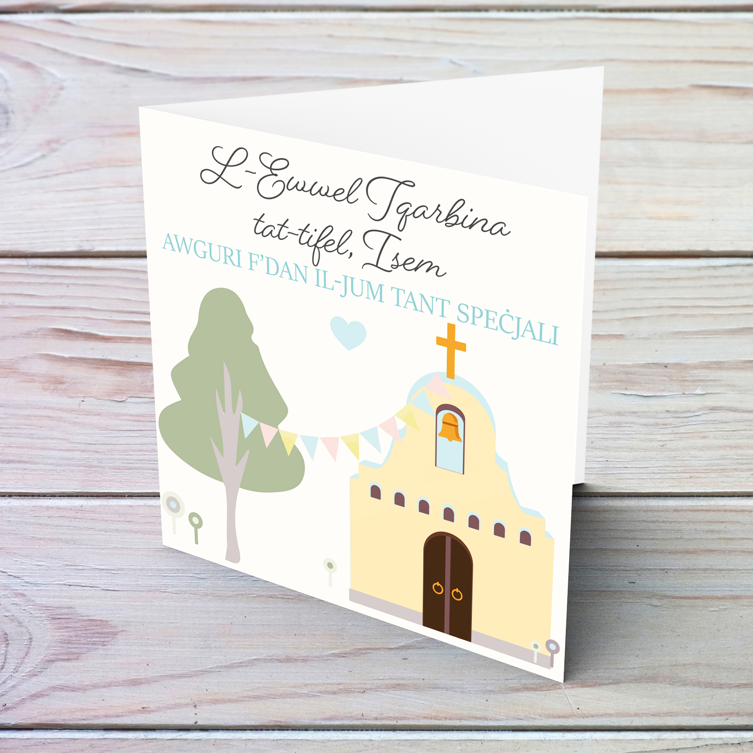 Son - Church themed personalisable Holy Communion card for son in Maltese