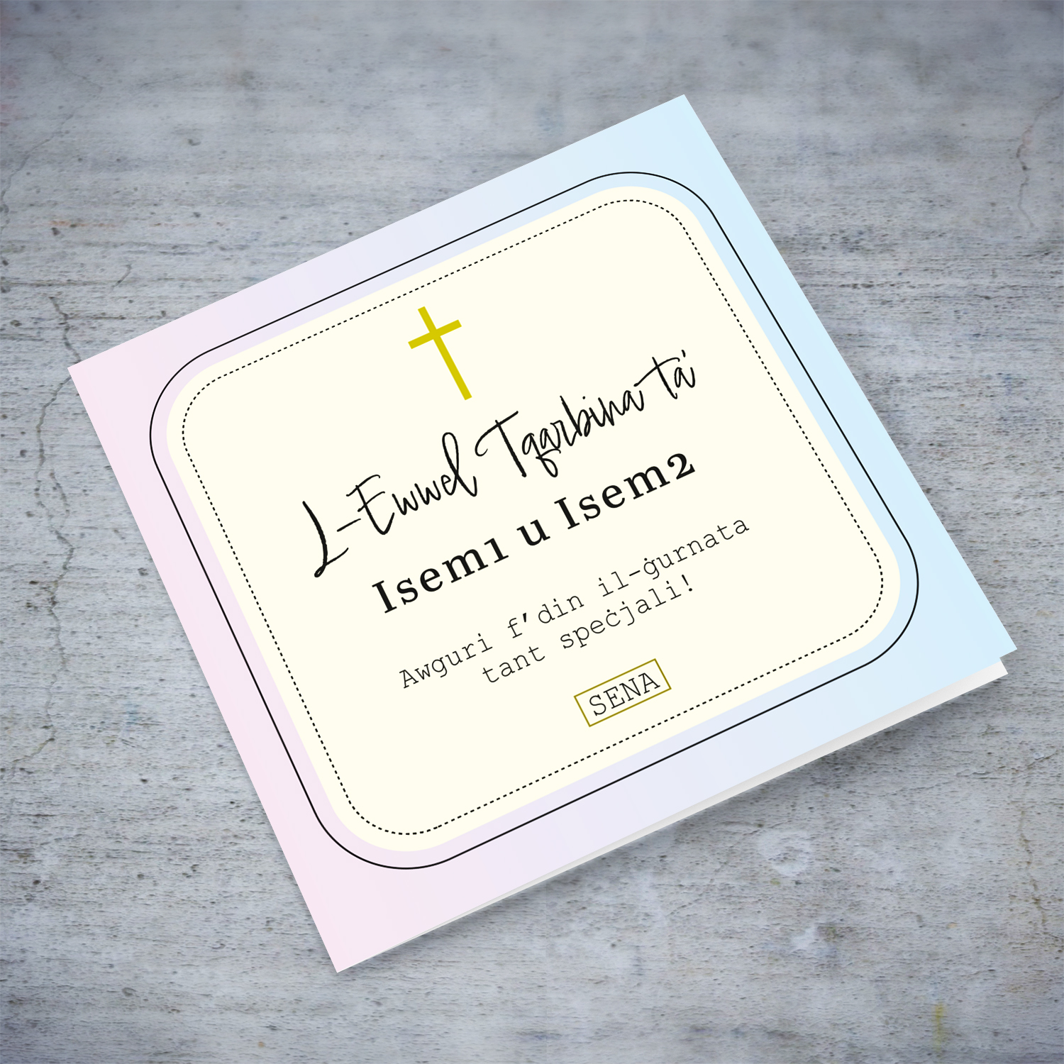 A beautiful Holy Communion Card for Twin boy & Girl in Maltese (Personalisable)