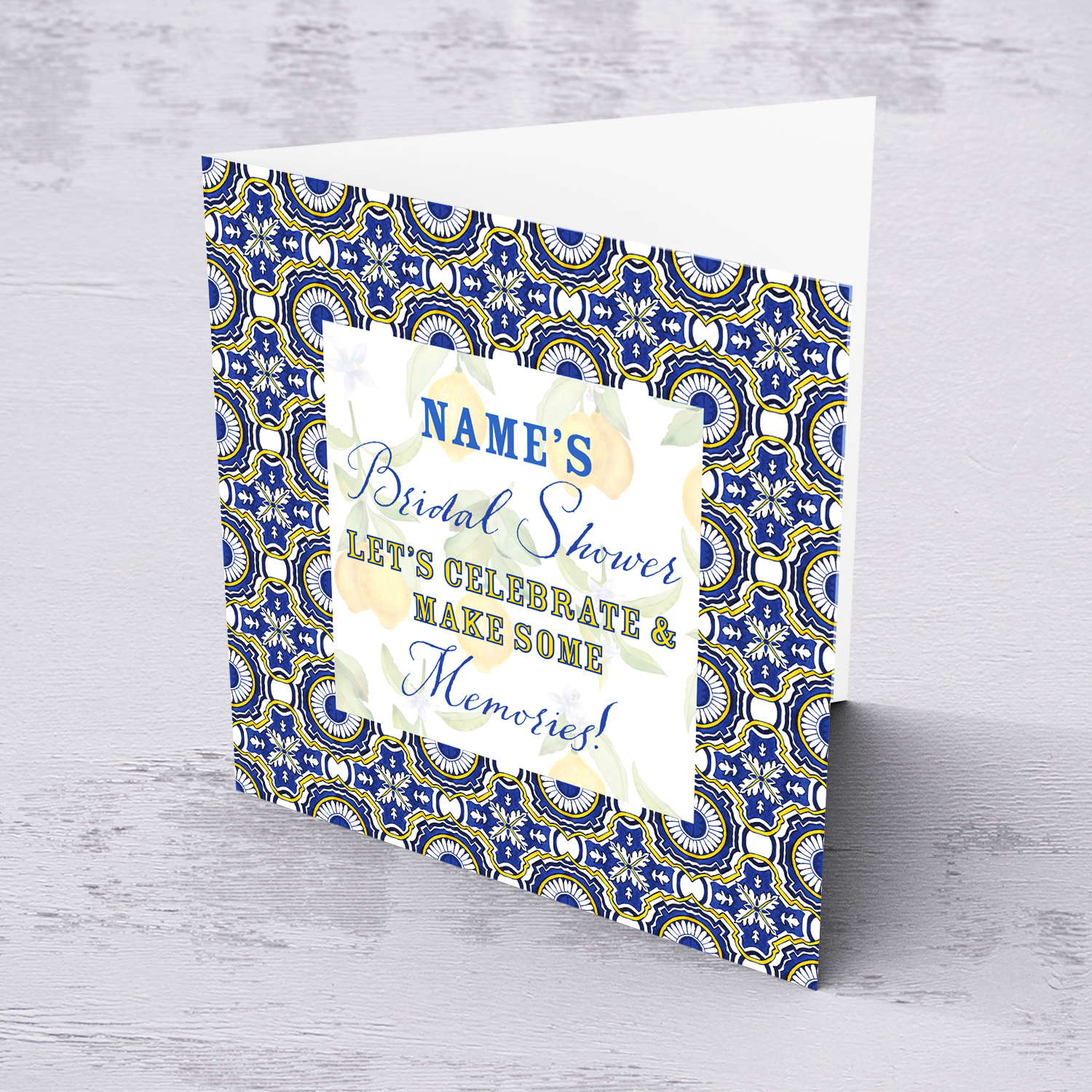 It's your bridal shower - with blue and yellow tiles, faded lemons in the background in English (Personalisable)