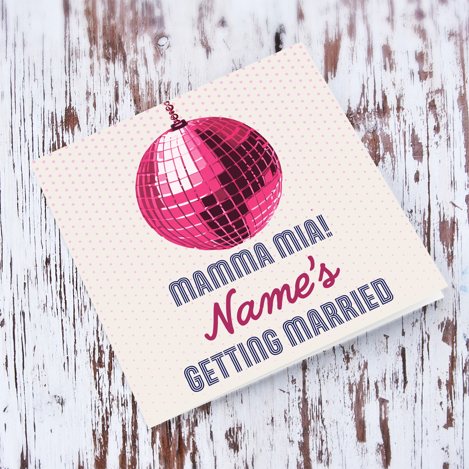 Pink disco ball bachelorette / hen party card - MAMMA MIA - Getting married in English
