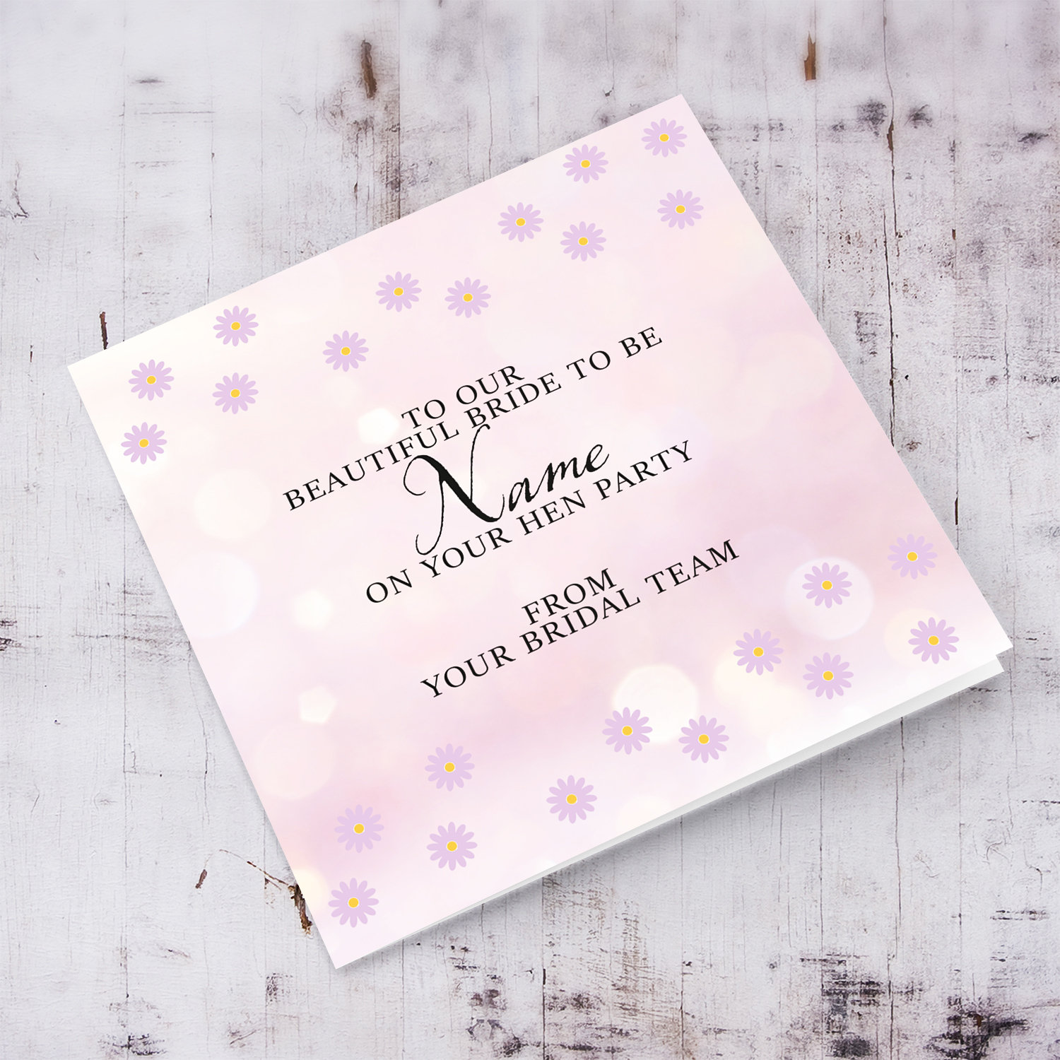 A beautiful petite hen party card for the beautiful bride to be from the bridal team in English (Personalisable)