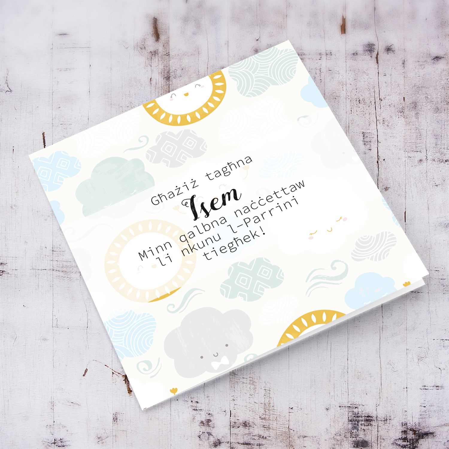 We gladly accept to be your Godparents - Card for godson in pastel coloured background in Maltese