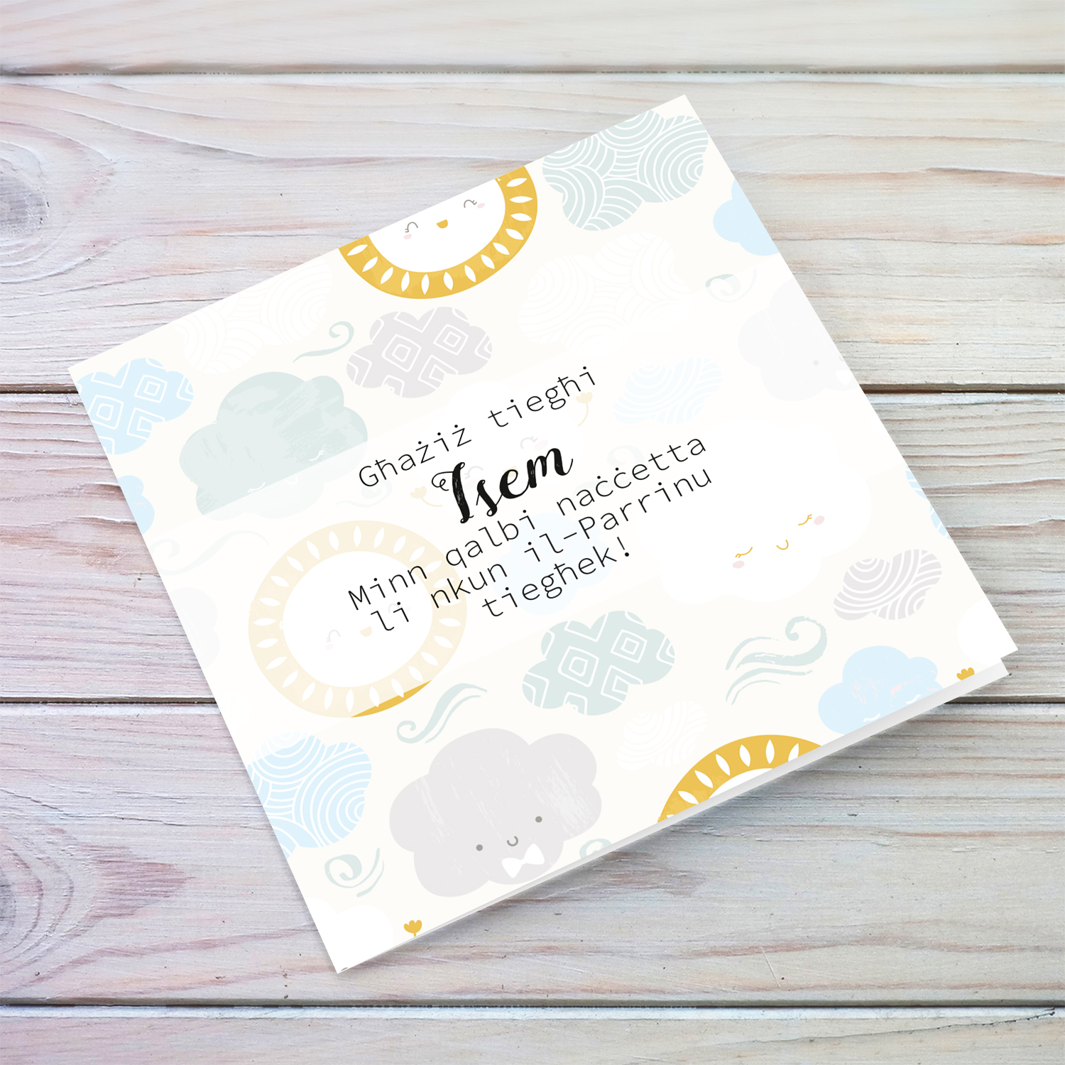 Baptism card from Godfather to godson - I accept to be your Godfather in light blue tones in Maltese (Personalisable)