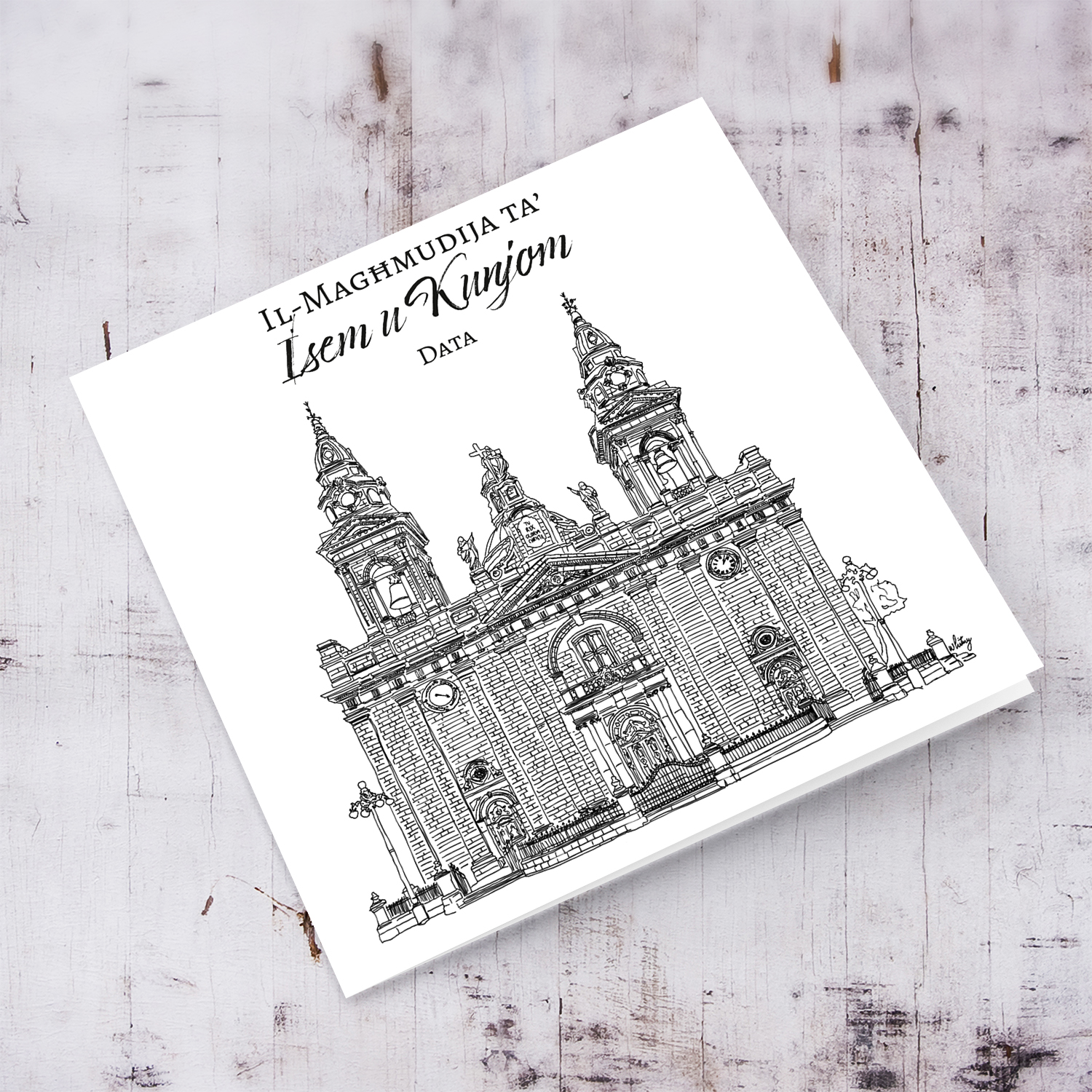 Ħal Luqa St Andrew's Parish Church - neutral Baptism Card in Maltese (Personalisable)
