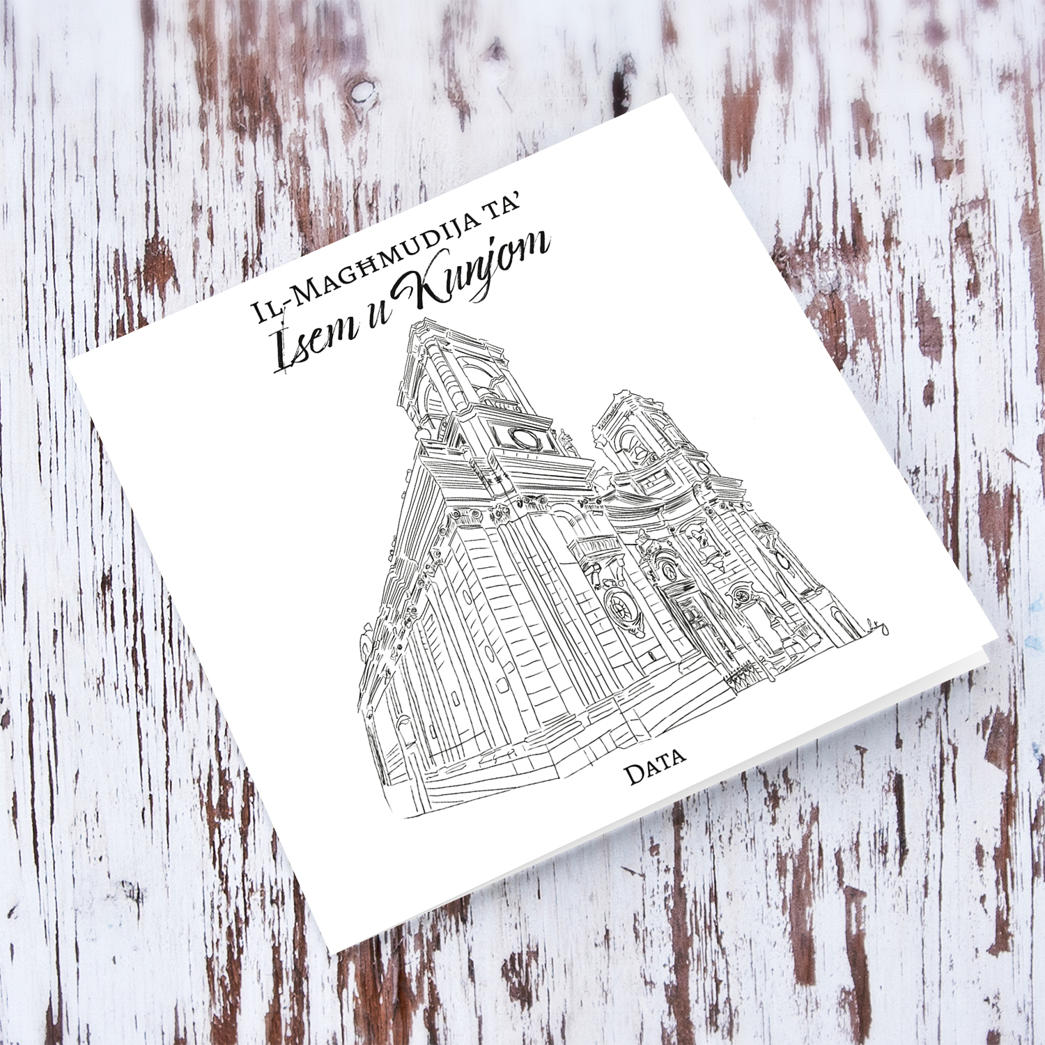St Domnic's Church, Valletta - Neutral Baptism Card in Maltese (Personalisable)
