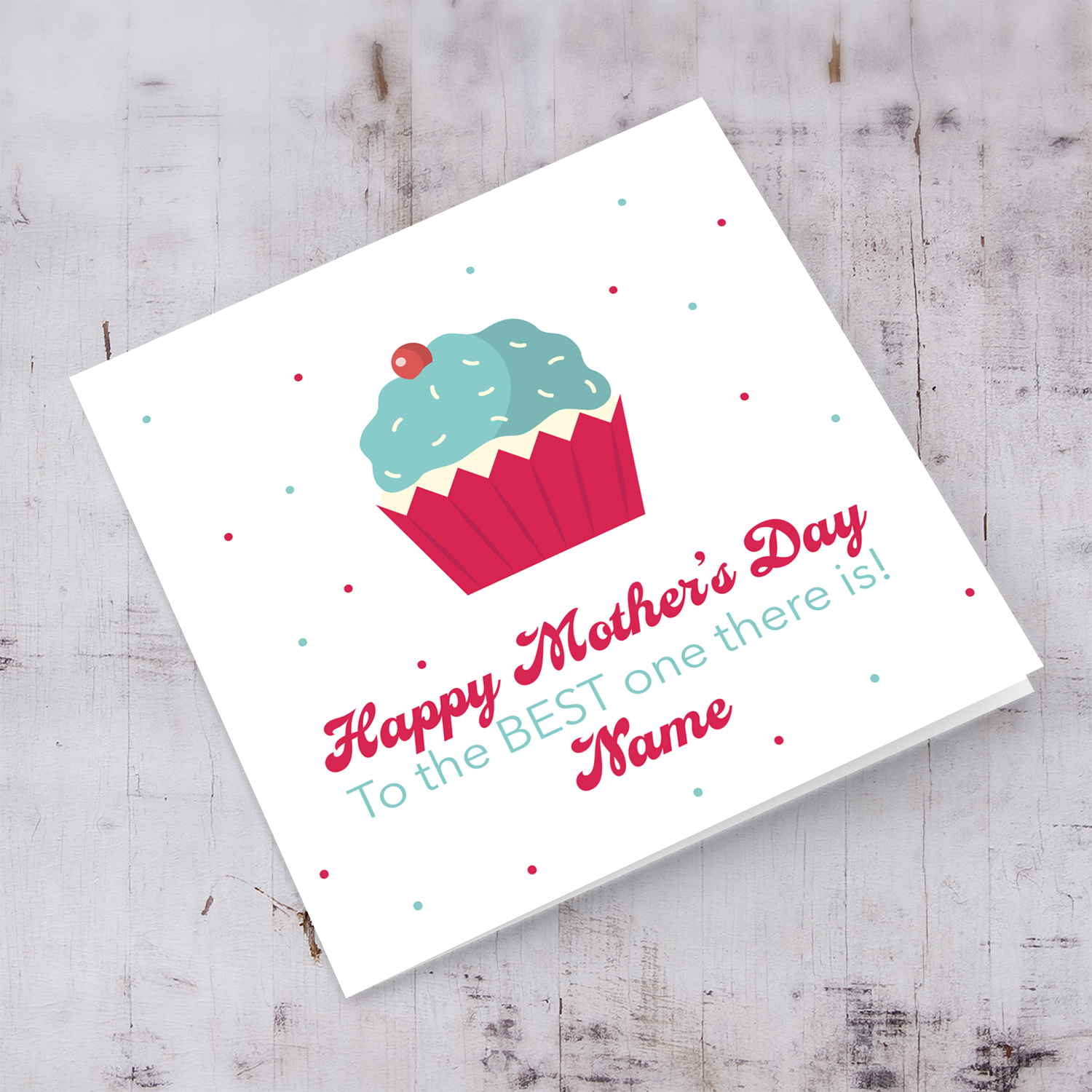 Cute cupcake themed mother's day personalisable card in English