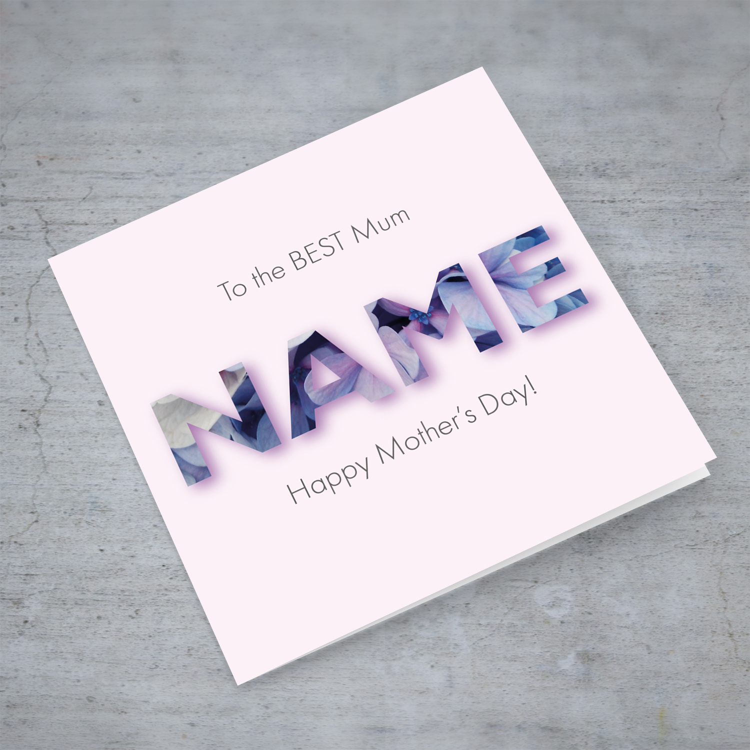 Pastel pink background with floral wording personalisable Mother's Day Card in English