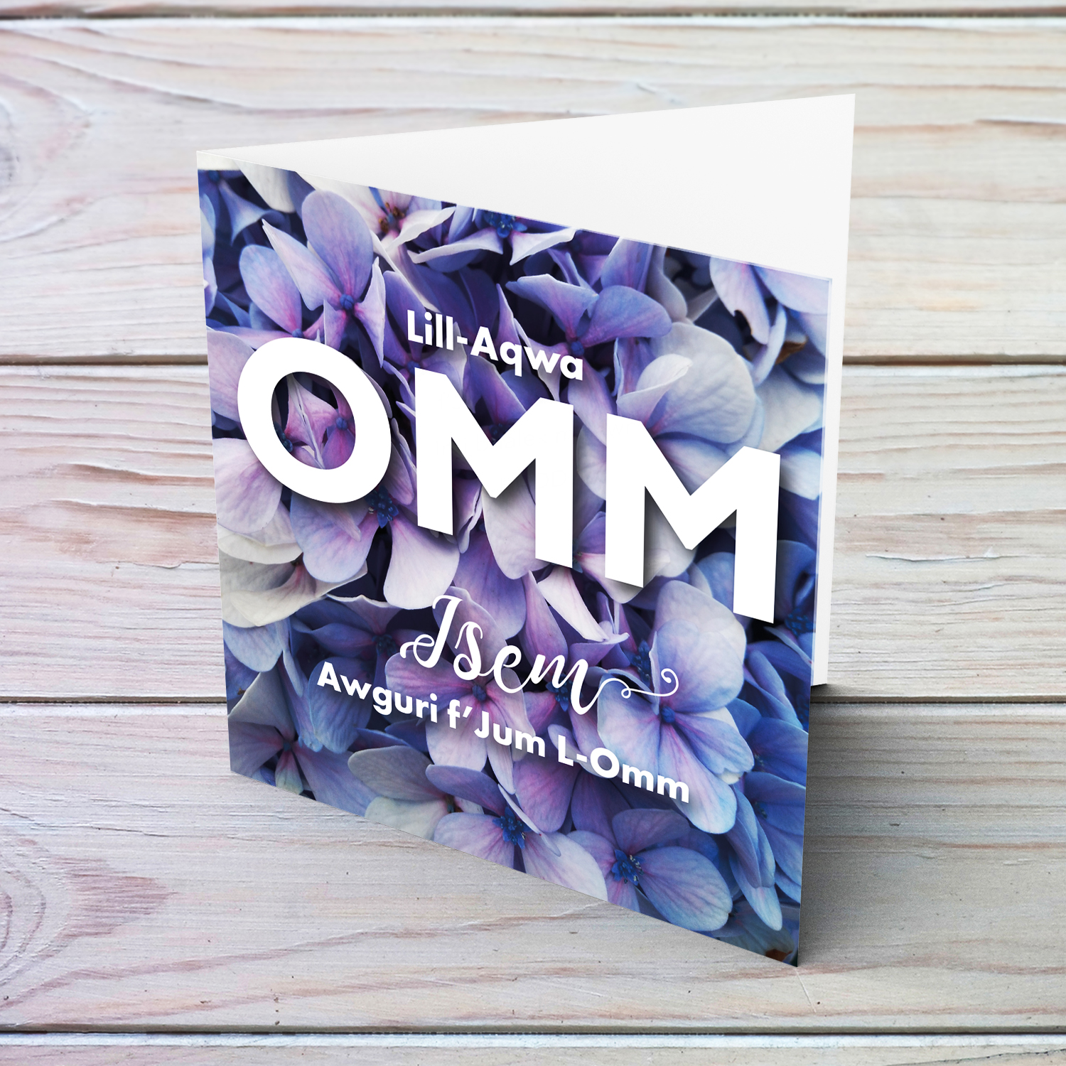 Purple hydrangeas themed personalisable Mother's Day Card in Maltese