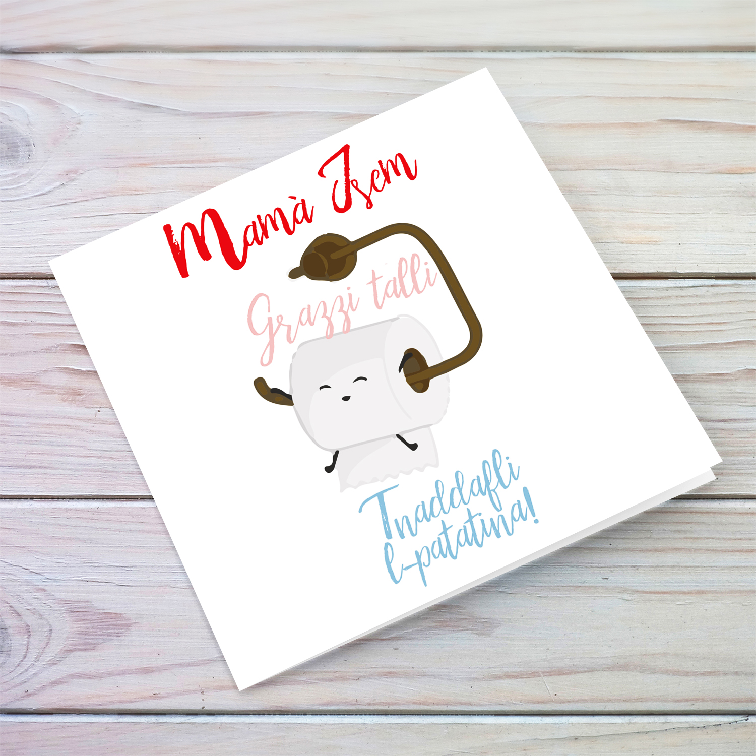Funny mother's day card with toilet paper (personalised) in Maltese