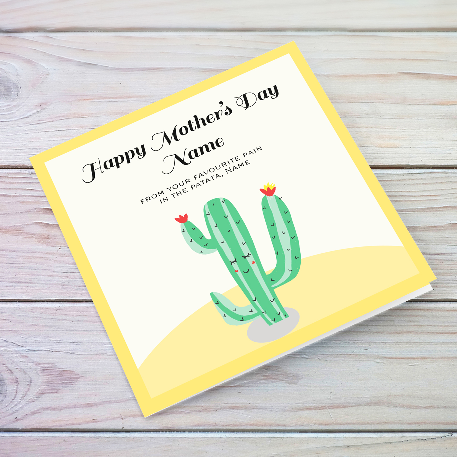 Cactus mother's day card in English (Funny & Personalisable)