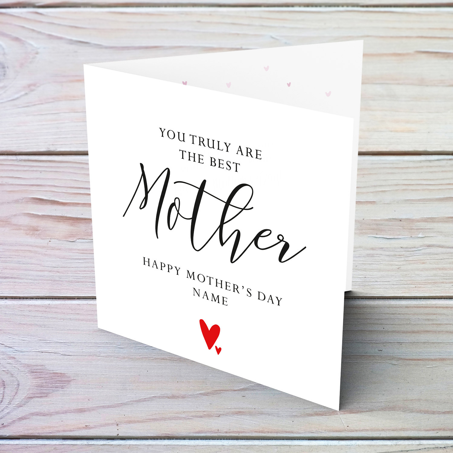 Minimalist mother's day card with red hearts for Mother  in English (Personalisable)