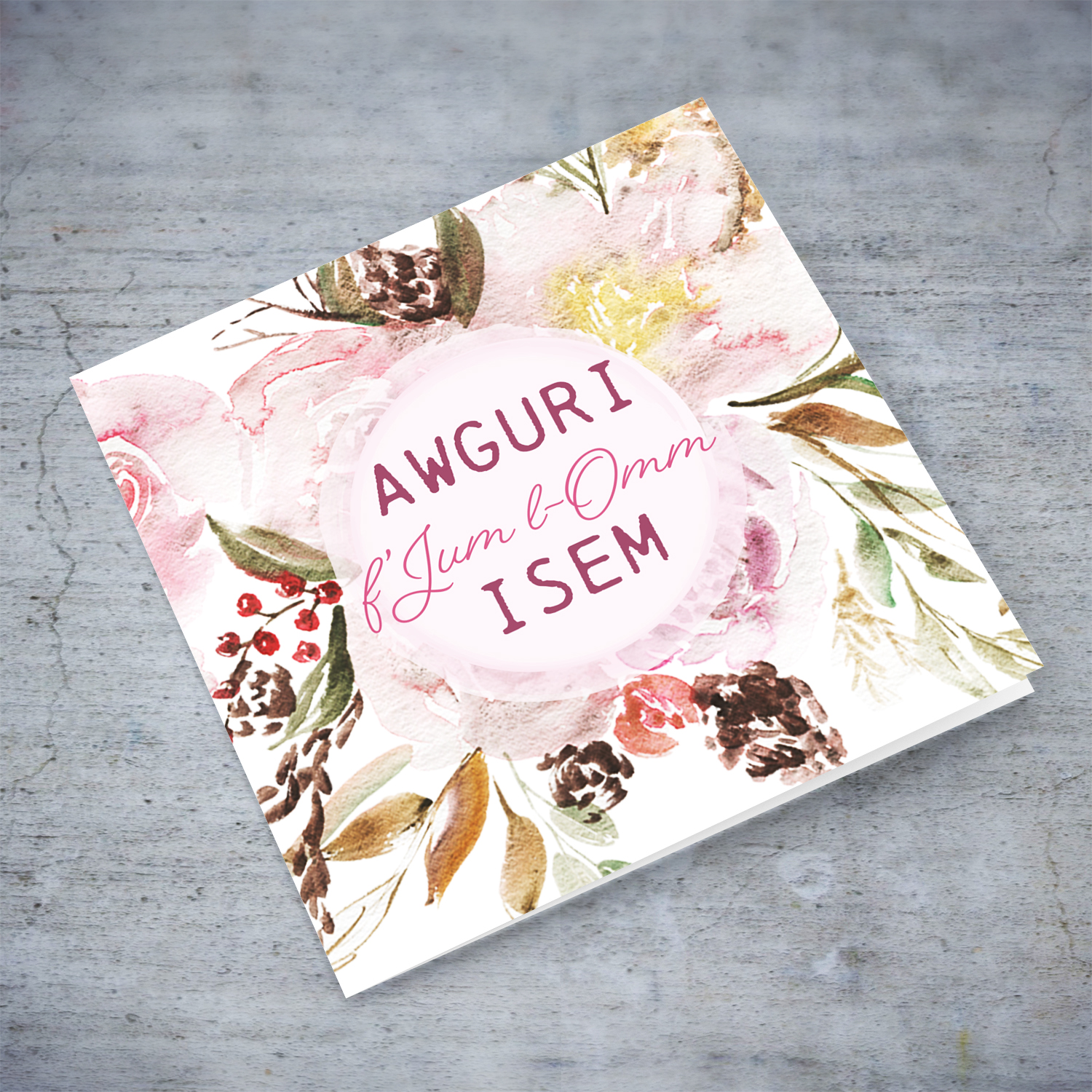 Flower watercolour background mother's day card in Maltese (Personalisable)