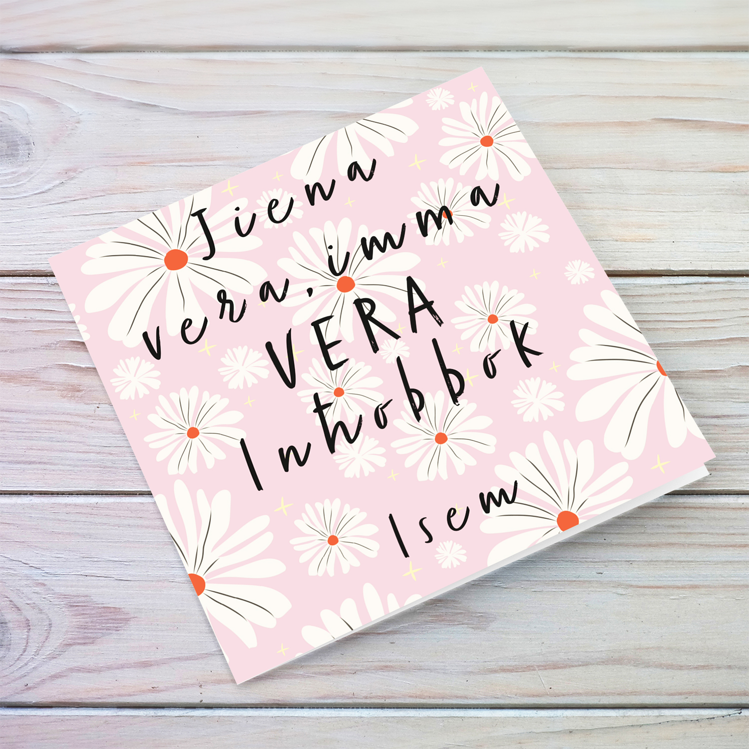 Pink flowery background card - I really love you in Maltese (Personalisable)