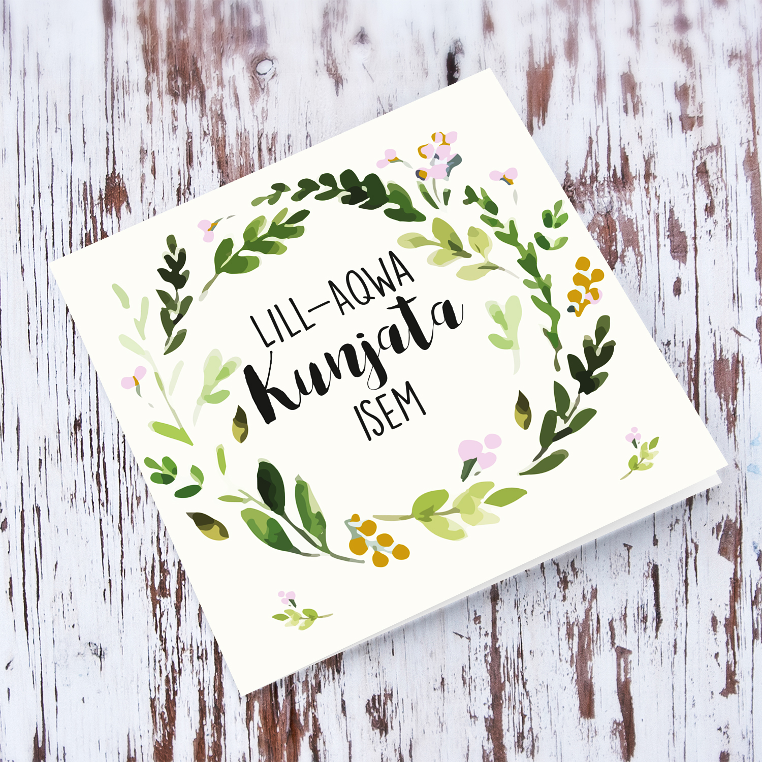 Floral wreath in pink and gold tones personalisable Mother's Day Card in Maltese for Mother in law