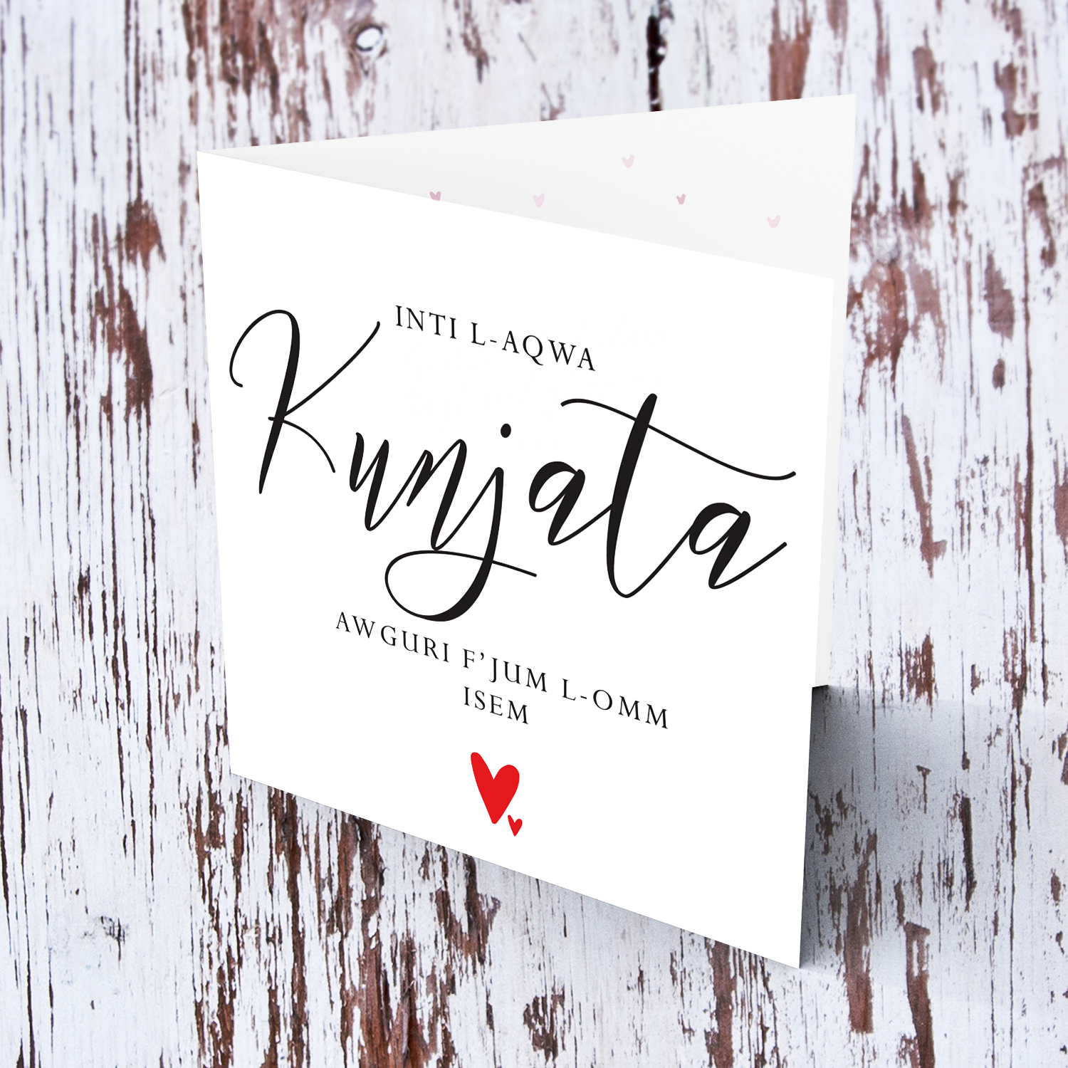Minimalist mother's day card with red hearts for mother in law in Maltese (Personalisable)