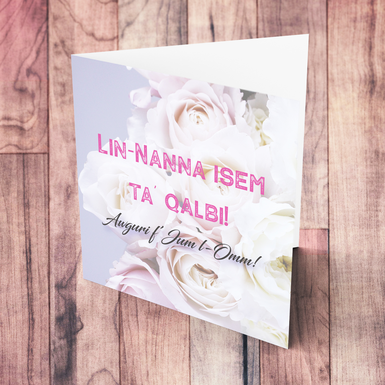 Pink and purple roses personalisable Mother's Day Card for Grandma in Maltese (Singular)