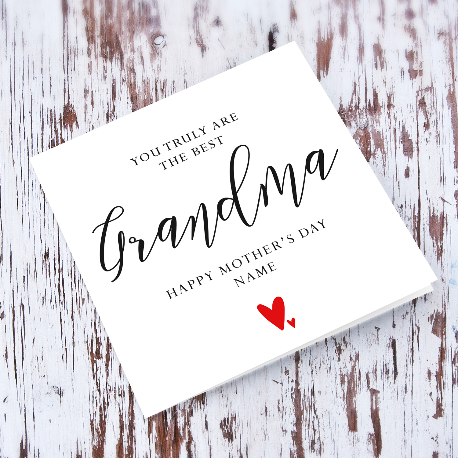 Minimalist mother's day card with red hearts for Grandma in English (Personalisable)