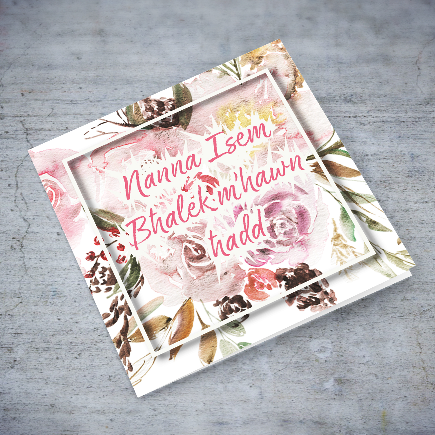 Flower watercolour background mother's day card for Nanna / Grandma in Maltese (Personalisable)