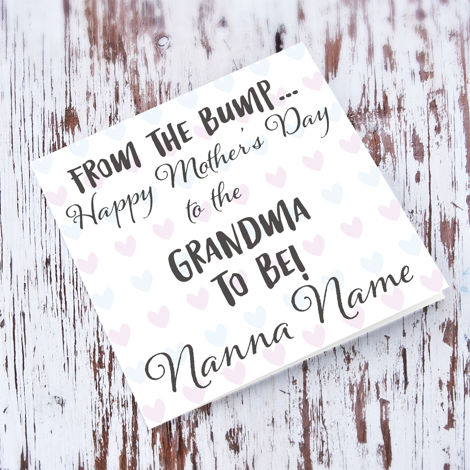Mother's day personalisable card for grandma to be from the bump with pink and blue hearts in English