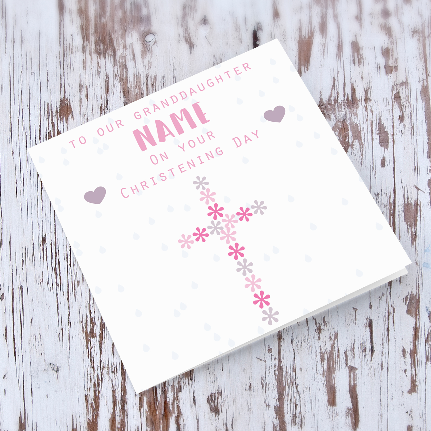 Floral cross in pink hues baptism card for a girl GRANDDAUGHTER in English (Personalisable) 
