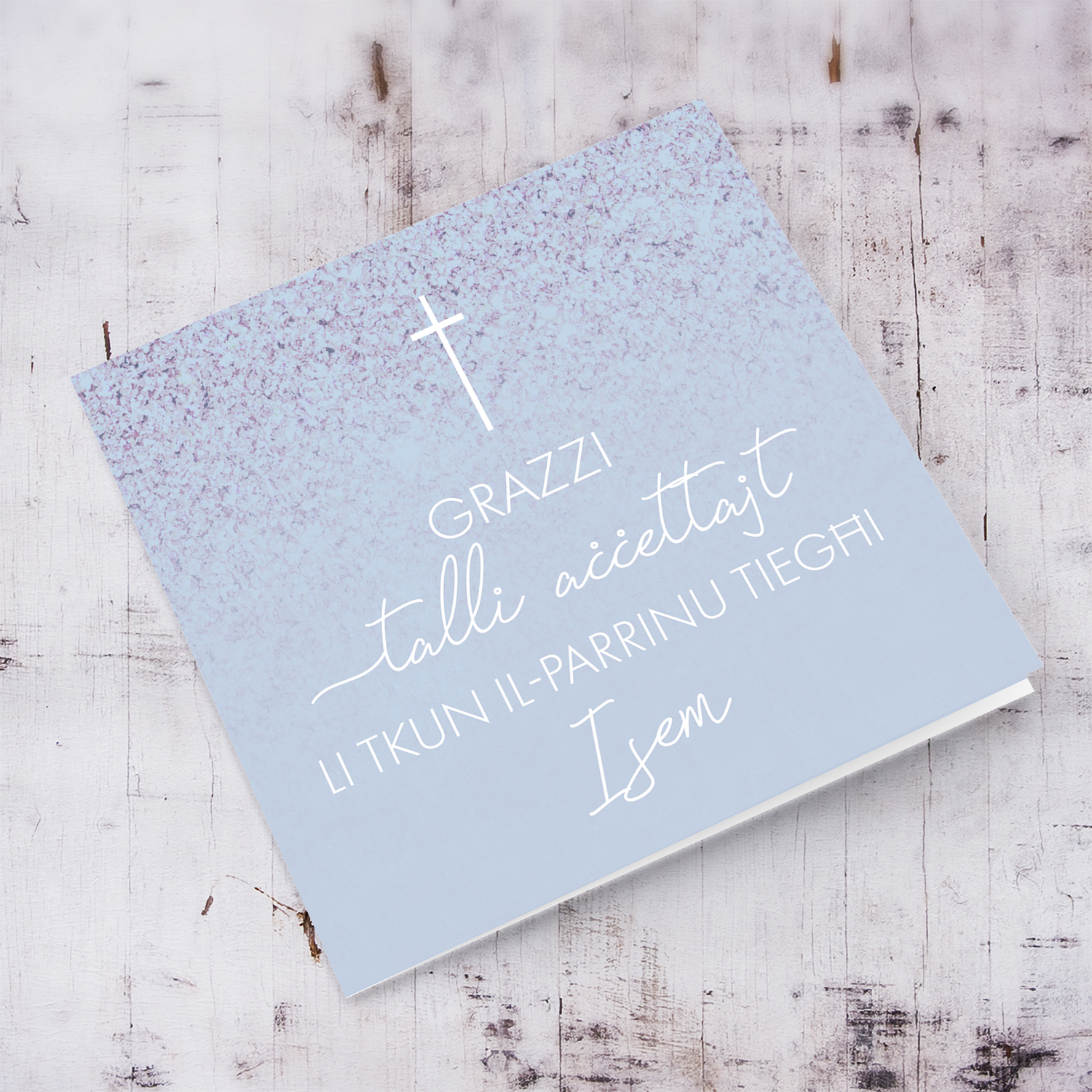Thank you for accepting to be my Godfather in blue background, white text and cross in Maltese