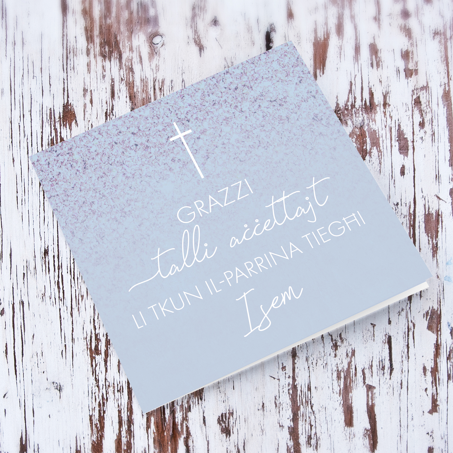Thank you for accepting to be my Godmother in blue background, white text and cross in Maltese