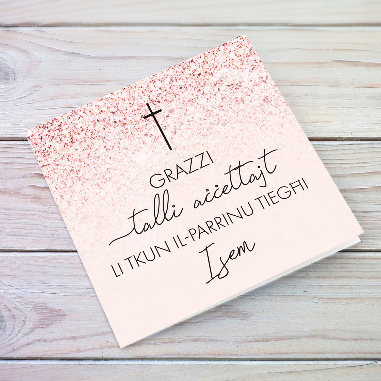 Thank you for accepting to be my Godfather in pink background, black text and cross in Maltese