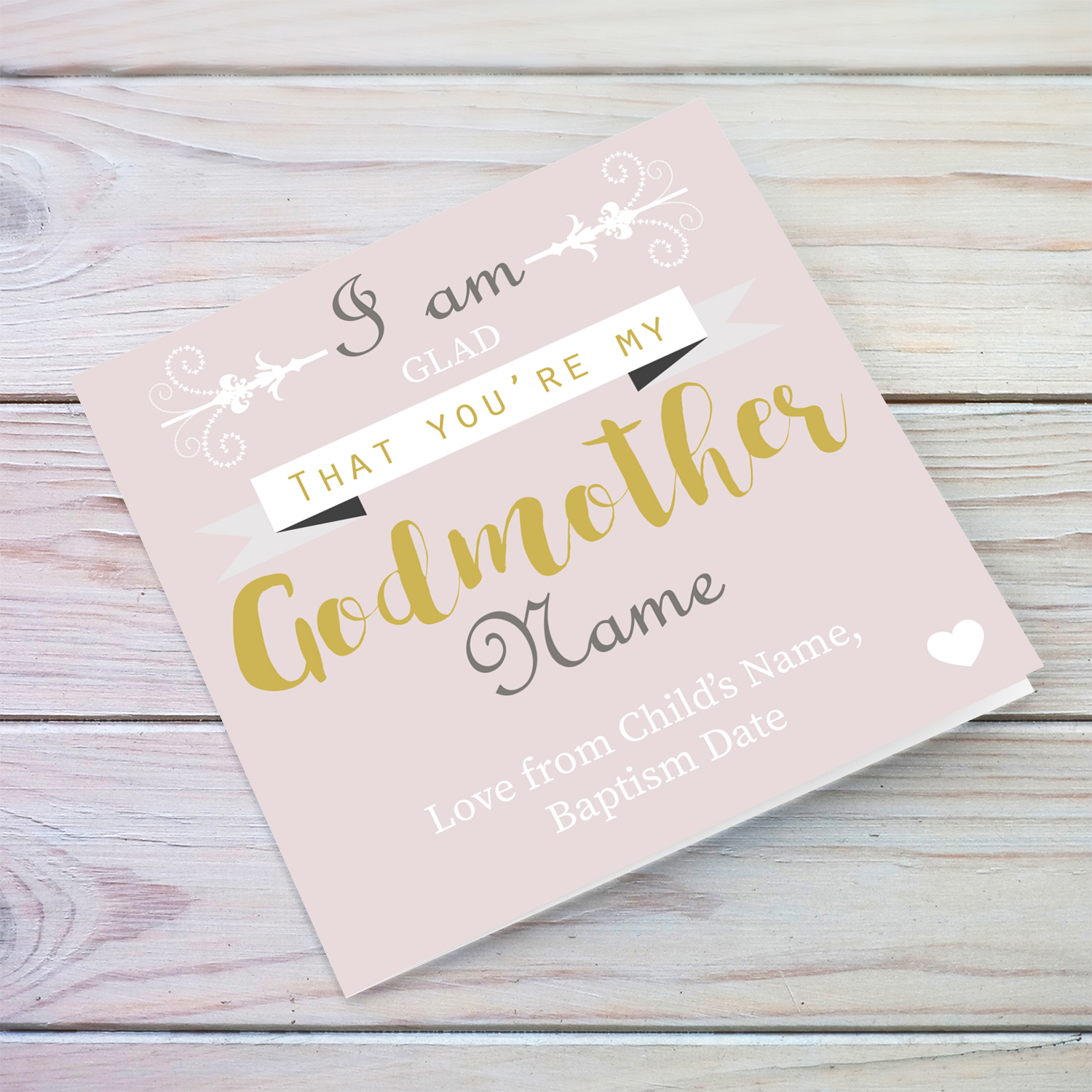 I am glad that you're my Godmother - Personalisable Baptism Card in English