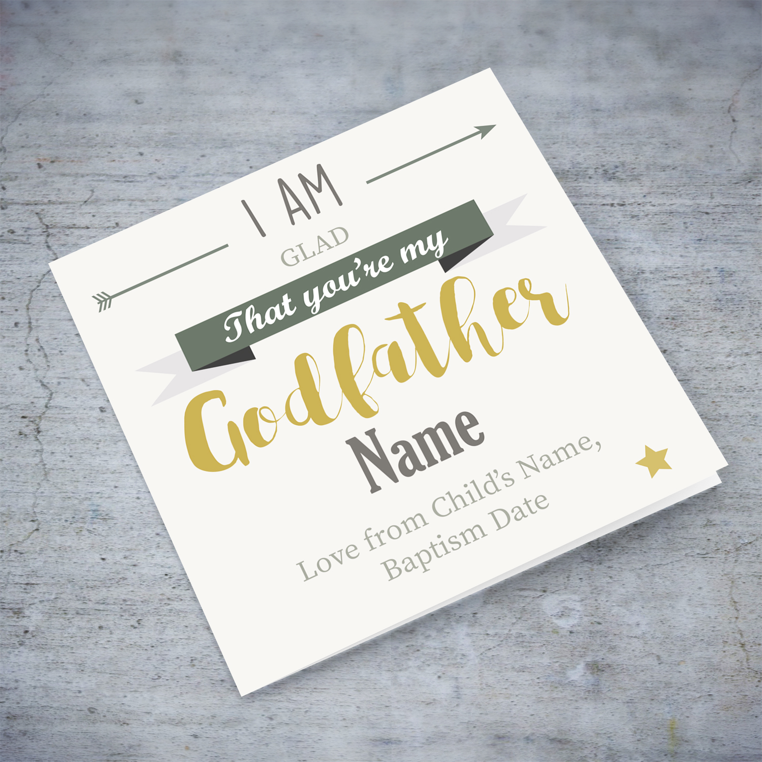 I am glad that you're my Godfather - Personalisable Baptism Card in English