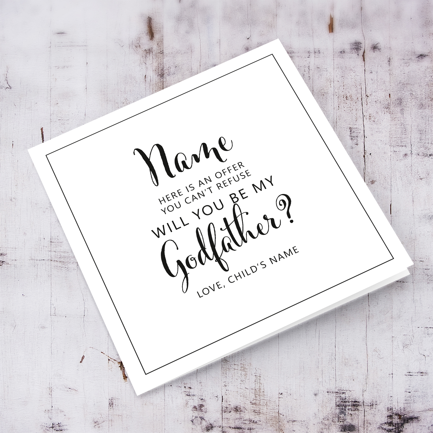 Minimalist proposal card for Godfather in English