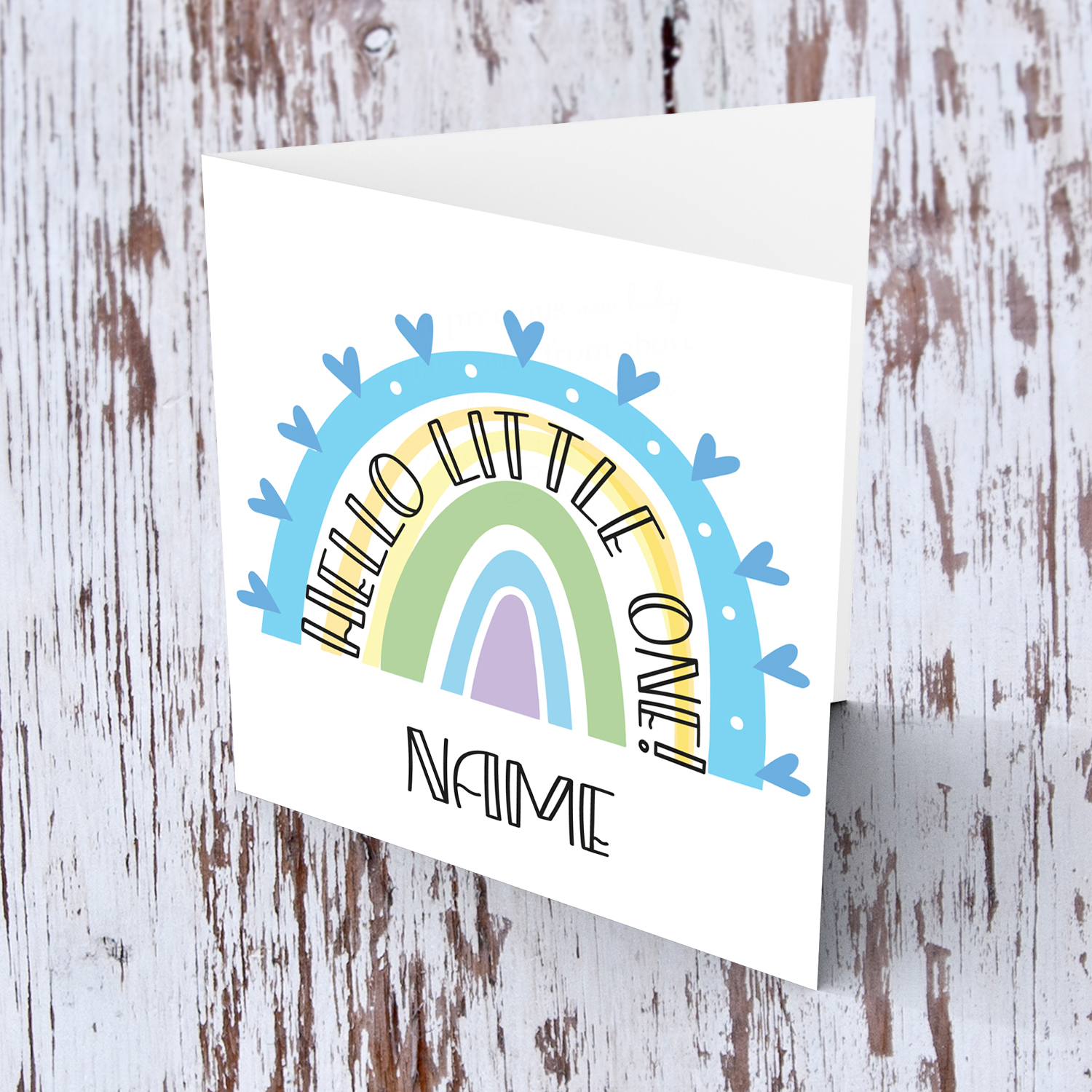 Rainbow themed new born personalisable card in English