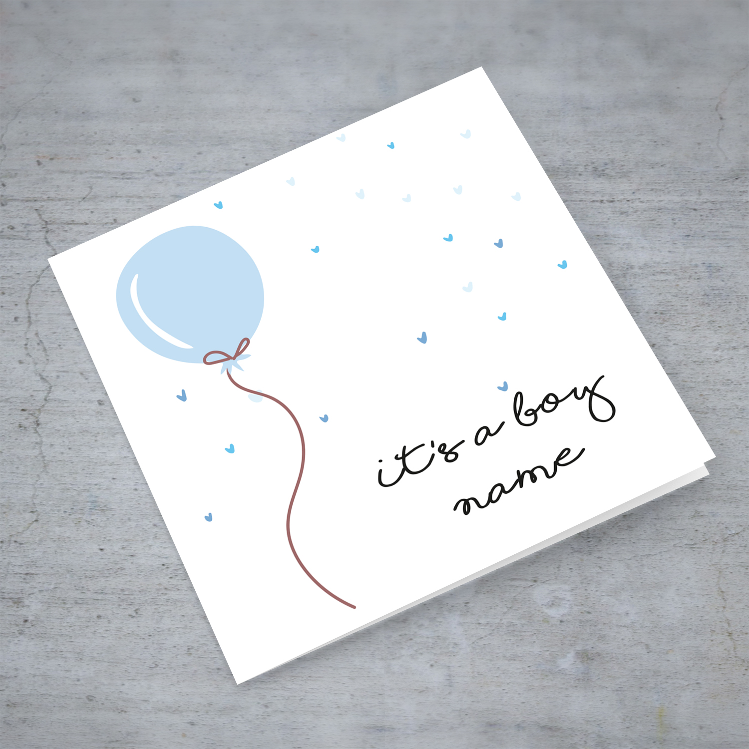 Light blue Balloon themed new born personalisable card for boy in English