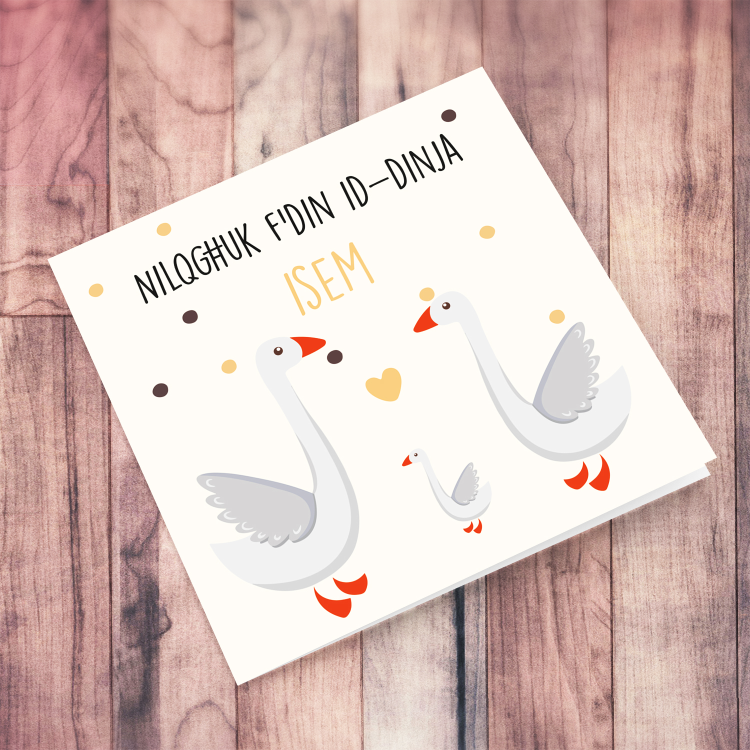 Goose themed new born card (Unisex) in Maltese (Personalisable)