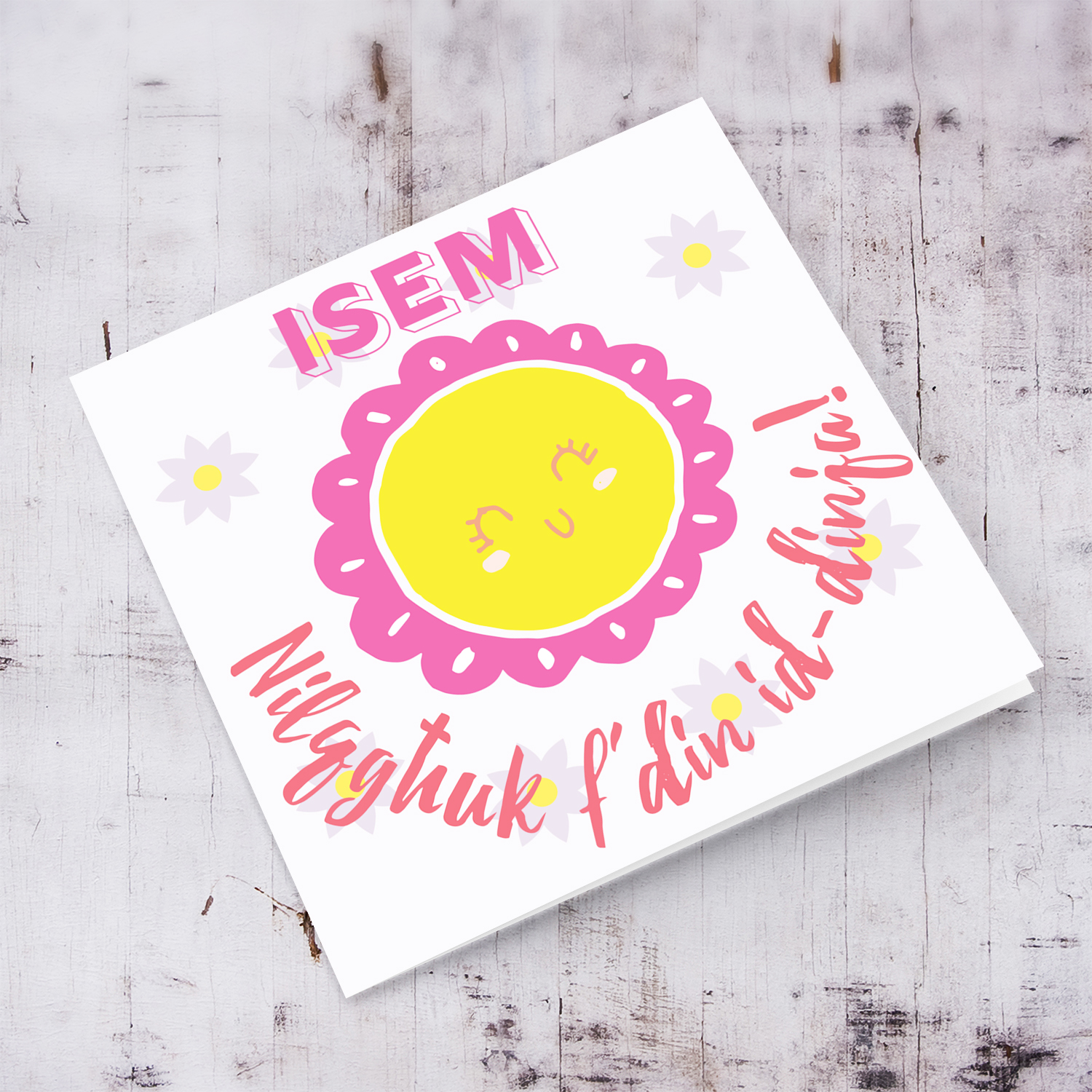Flower themed new born personalised card in Maltese