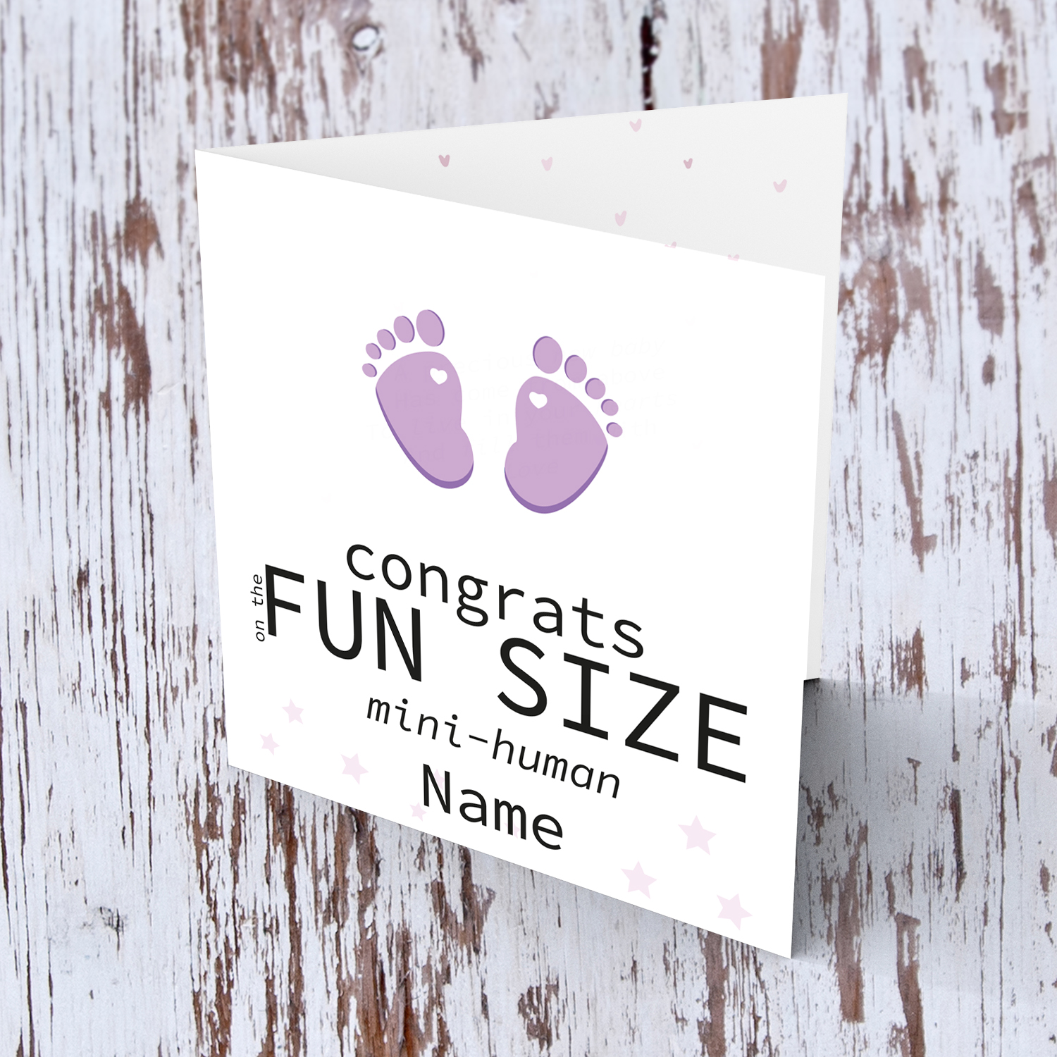 Pink/purple Footprint new born card for girls - personalisable card in English