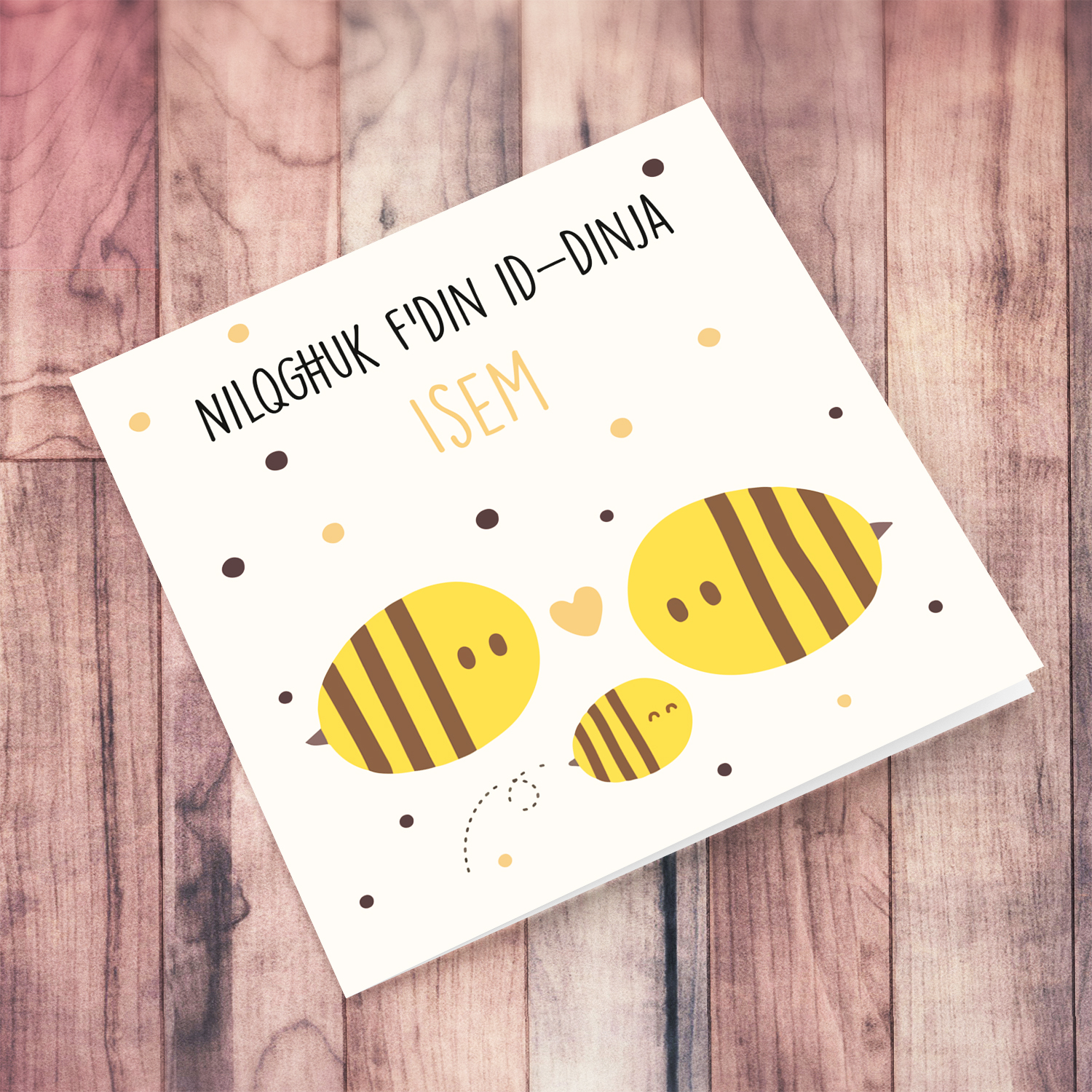 Cute bee themed new born personalisable card in Maltese