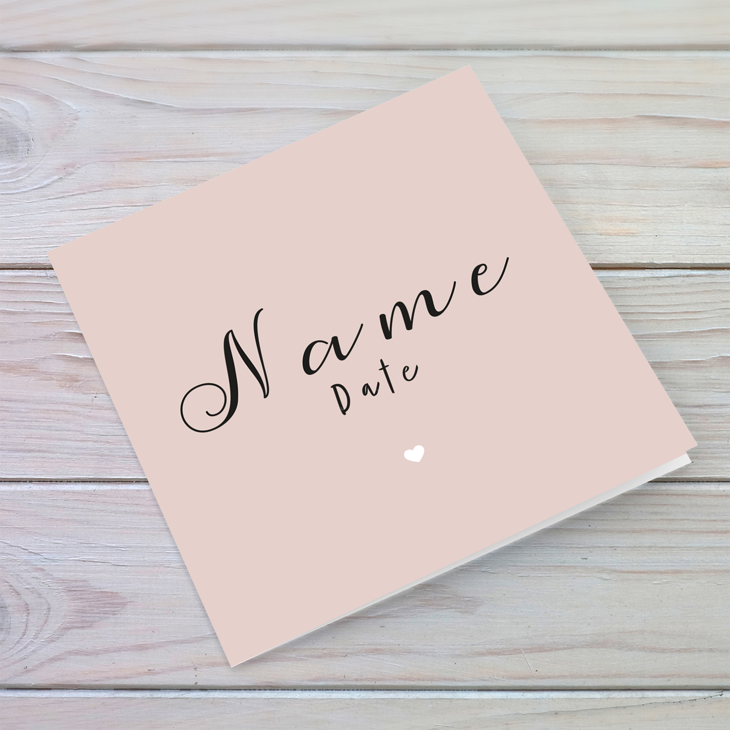 Minimalist new born card with pink background including name and date of birth in English