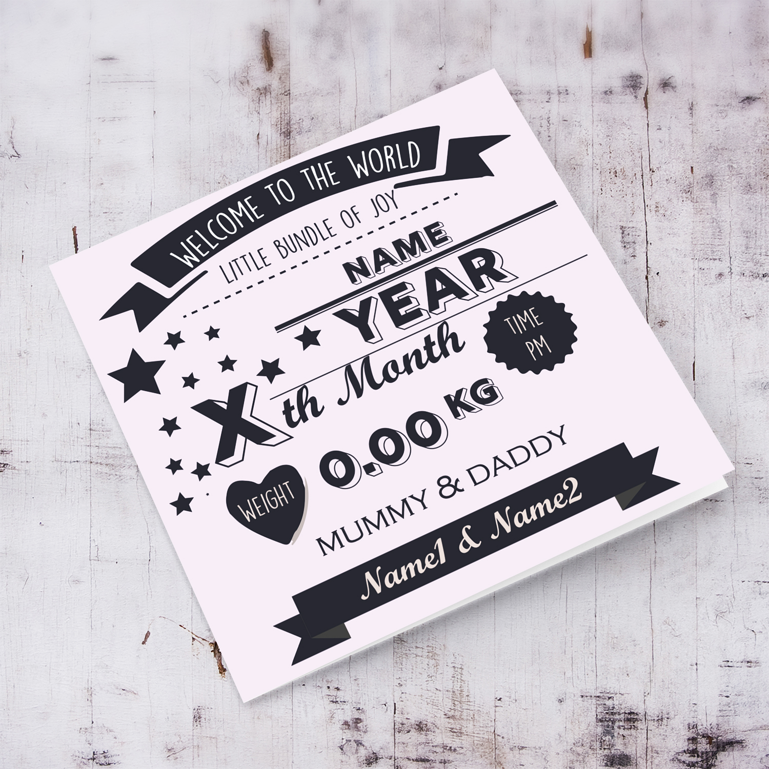 A beautiful memento card for a new born baby girl in English (Personalisable)