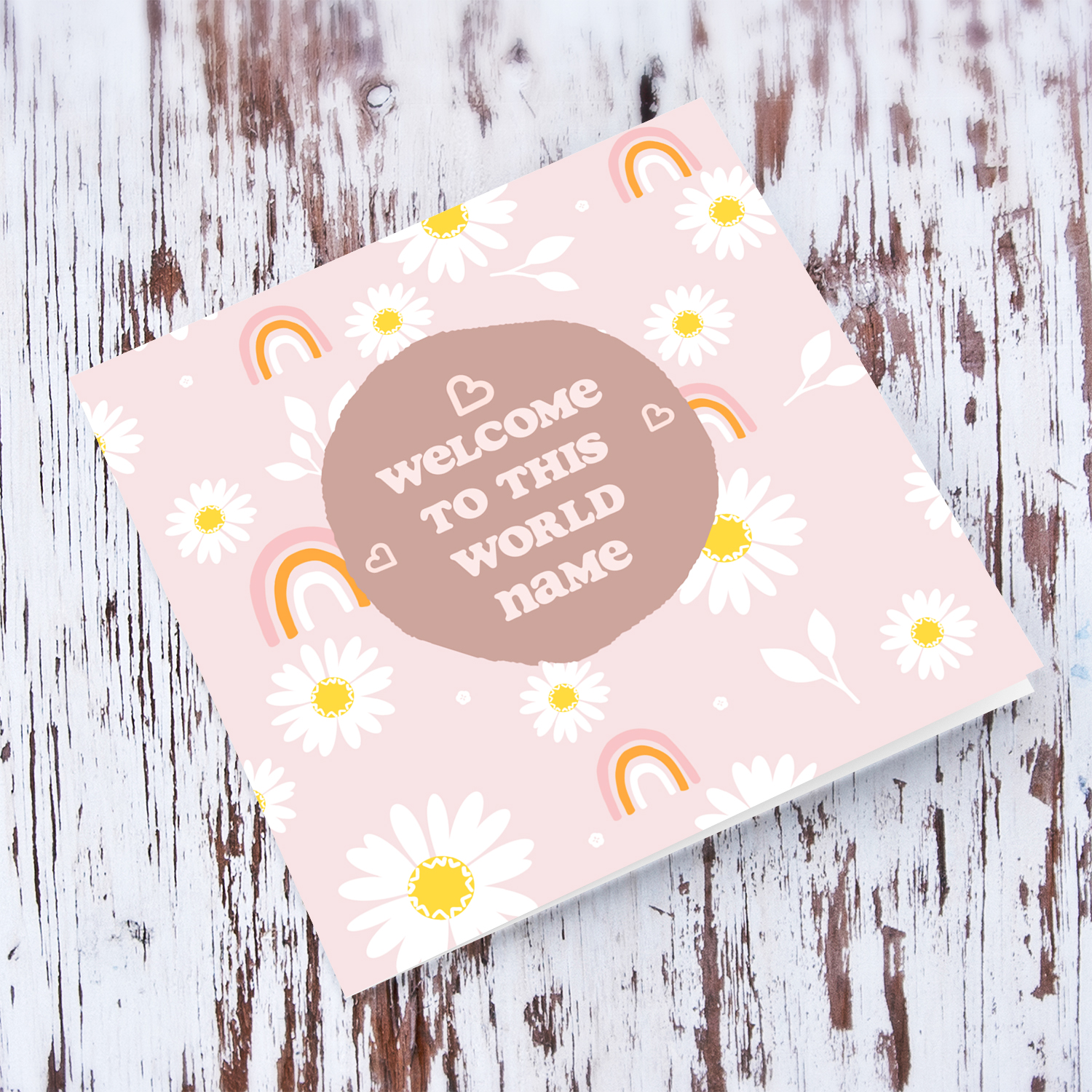 Light pink flower background new born baby girl card in English (Personalisable)