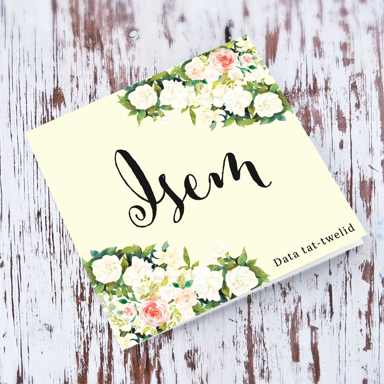 An elegant new born card for girls with elegant flowers in Maltese (Personalisable)