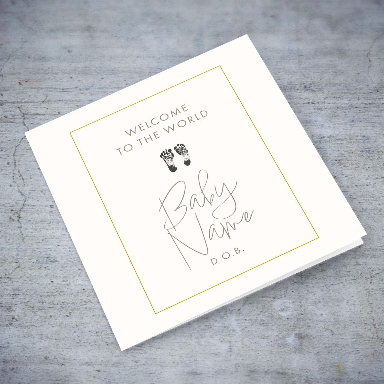 Neutral & Unisex new born card with cute footprints in English (Personalisable)